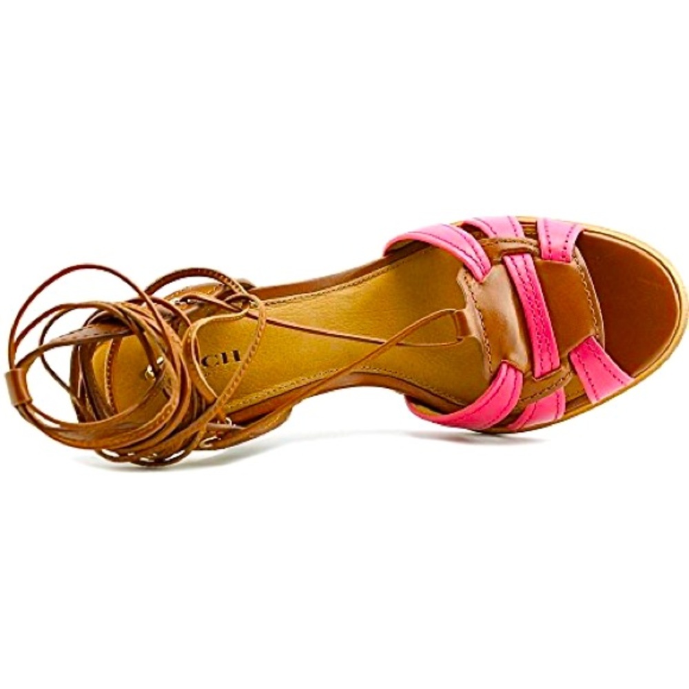 Coach NWB Designer Kiara Leather Pink Brown Lace Up Slingback Heel Sandal Size 5 - Picture 4 of 7